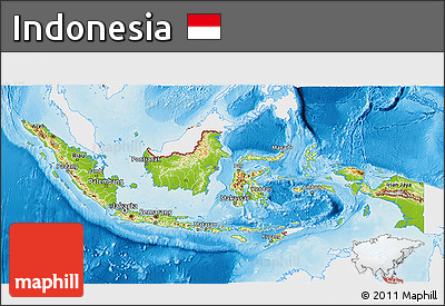 Physical 3D Map of Indonesia, single color outside
