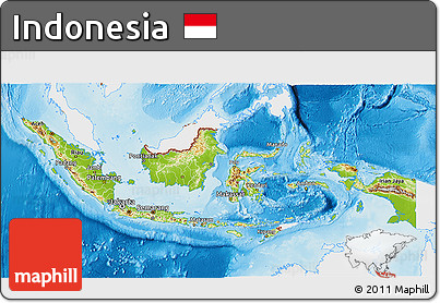 Physical 3D Map of Indonesia, single color outside