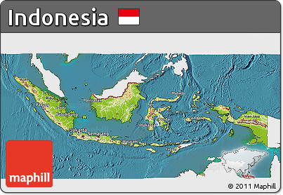 Physical 3D Map of Indonesia, single color outside, satellite sea