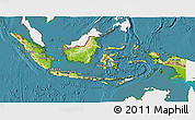 Physical 3D Map of Indonesia, single color outside, satellite sea