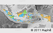 Political 3D Map of Indonesia, desaturated