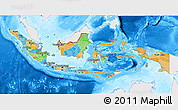 Political 3D Map of Indonesia, single color outside, bathymetry sea