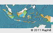 Political 3D Map of Indonesia, single color outside, satellite sea