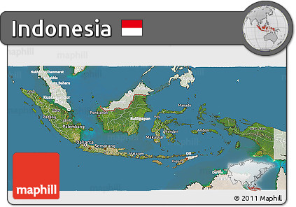 Satellite 3D Map of Indonesia, lighten, land only