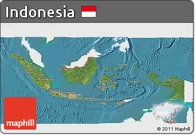 Satellite 3D Map of Indonesia, single color outside