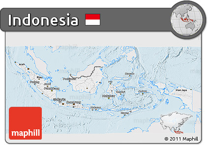 Silver Style 3D Map of Indonesia, single color outside