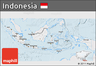 Silver Style 3D Map of Indonesia, single color outside