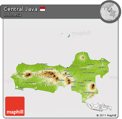 Physical 3D Map of Central Java, cropped outside