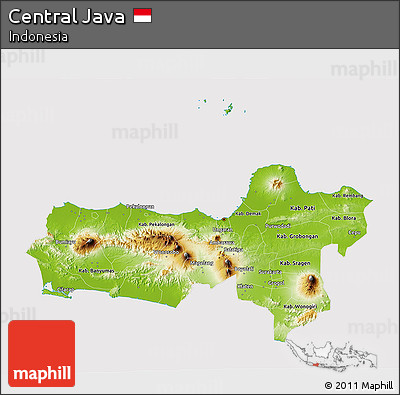 Physical 3D Map of Central Java, cropped outside
