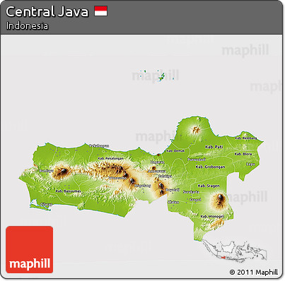 Physical 3D Map of Central Java, cropped outside