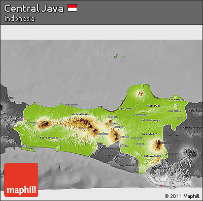Physical 3D Map of Central Java, darken, desaturated