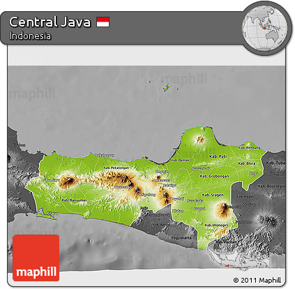 Physical 3D Map of Central Java, darken, desaturated
