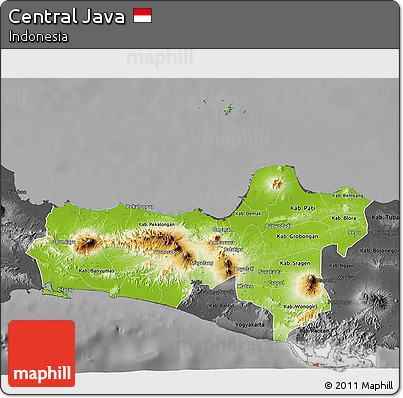 Physical 3D Map of Central Java, darken, desaturated