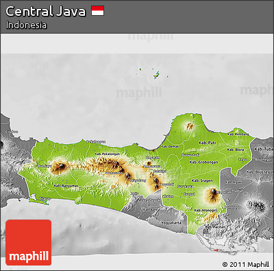 Physical 3D Map of Central Java, desaturated