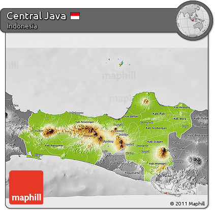 Physical 3D Map of Central Java, desaturated
