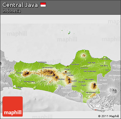 Physical 3D Map of Central Java, lighten, desaturated