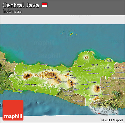 Physical 3D Map of Central Java, satellite outside