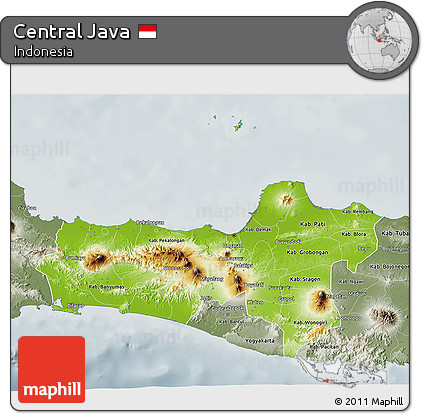 Physical 3D Map of Central Java, semi-desaturated