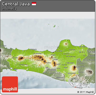 Physical 3D Map of Central Java, semi-desaturated