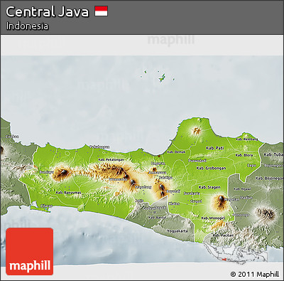 Physical 3D Map of Central Java, semi-desaturated