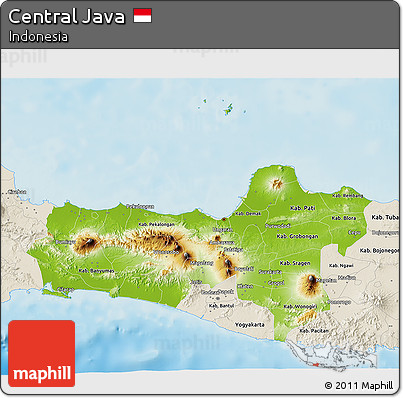 Physical 3D Map of Central Java, shaded relief outside