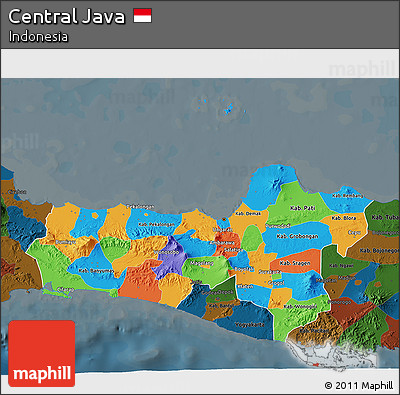 Political 3D Map of Central Java, darken