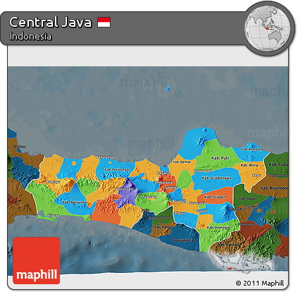 Political 3D Map of Central Java, darken