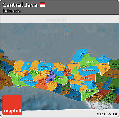 Political 3D Map of Central Java, darken
