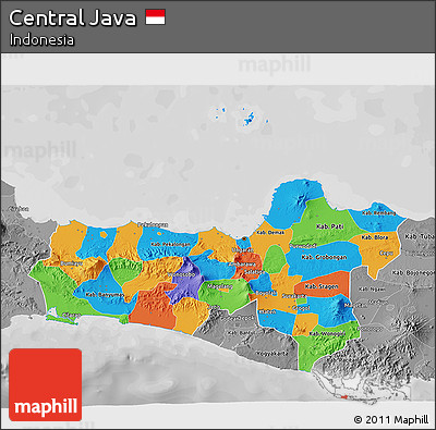 Political 3D Map of Central Java, desaturated