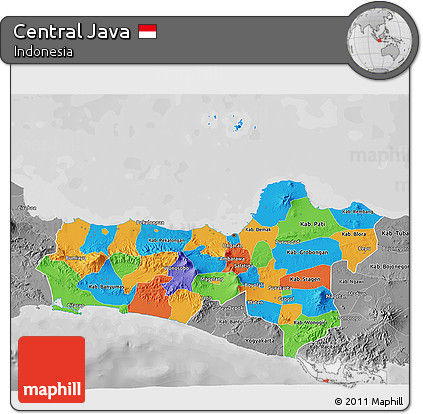 Political 3D Map of Central Java, desaturated