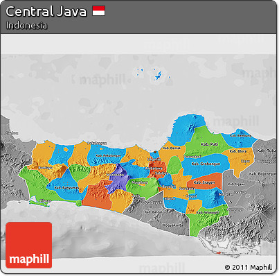 Political 3D Map of Central Java, desaturated