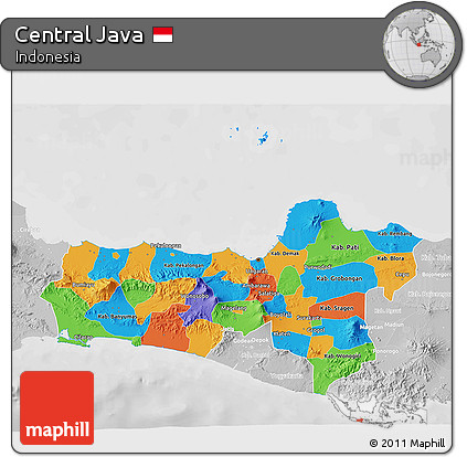 Political 3D Map of Central Java, lighten, desaturated