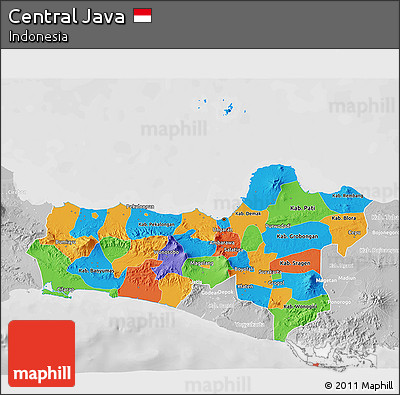 Political 3D Map of Central Java, lighten, desaturated