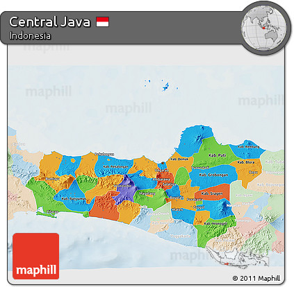 Political 3D Map of Central Java, lighten
