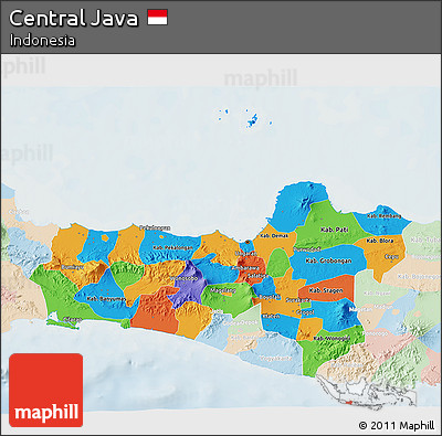 Political 3D Map of Central Java, lighten