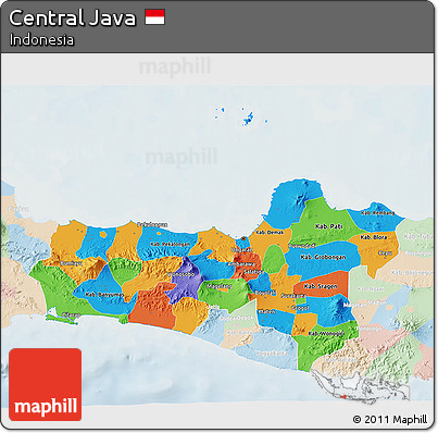 Political 3D Map of Central Java, lighten