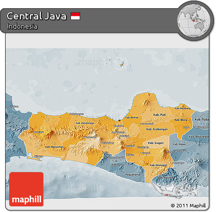 Political Shades 3D Map of Central Java, semi-desaturated