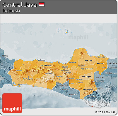 Political Shades 3D Map of Central Java, semi-desaturated