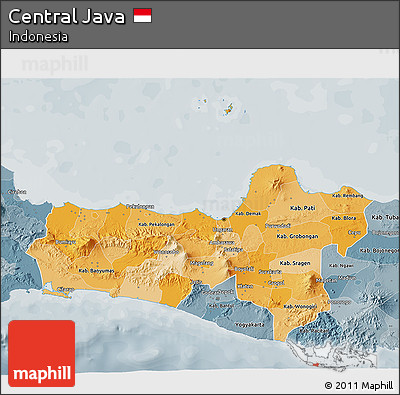 Political Shades 3D Map of Central Java, semi-desaturated