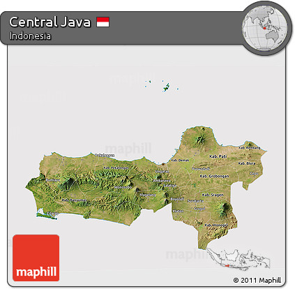 Satellite 3D Map of Central Java, cropped outside
