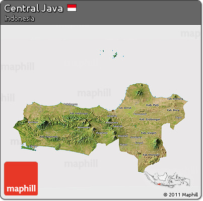 Satellite 3D Map of Central Java, cropped outside