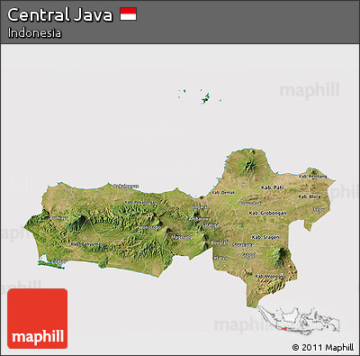 Satellite 3D Map of Central Java, cropped outside
