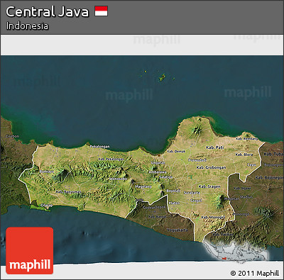 Satellite 3D Map of Central Java, darken
