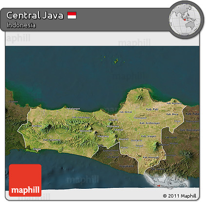 Satellite 3D Map of Central Java, darken