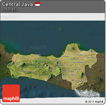 Satellite 3D Map of Central Java, darken