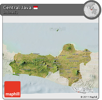 Satellite 3D Map of Central Java, lighten