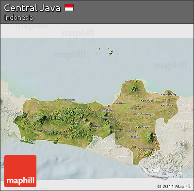 Satellite 3D Map of Central Java, lighten
