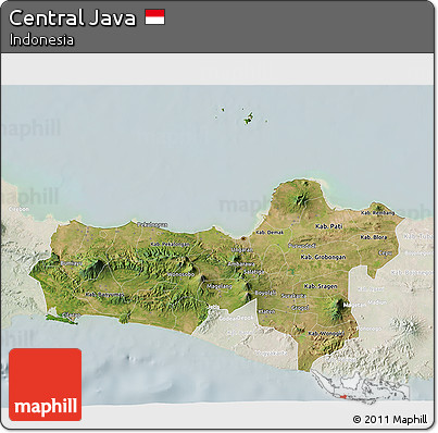 Satellite 3D Map of Central Java, lighten