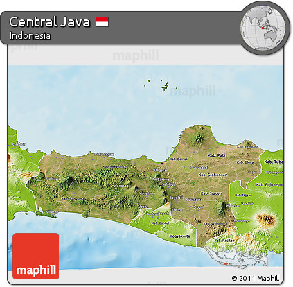 Satellite 3D Map of Central Java, physical outside