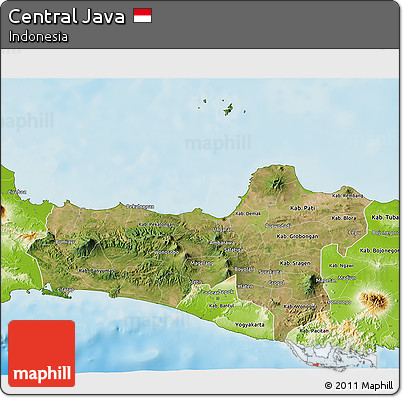 Satellite 3D Map of Central Java, physical outside